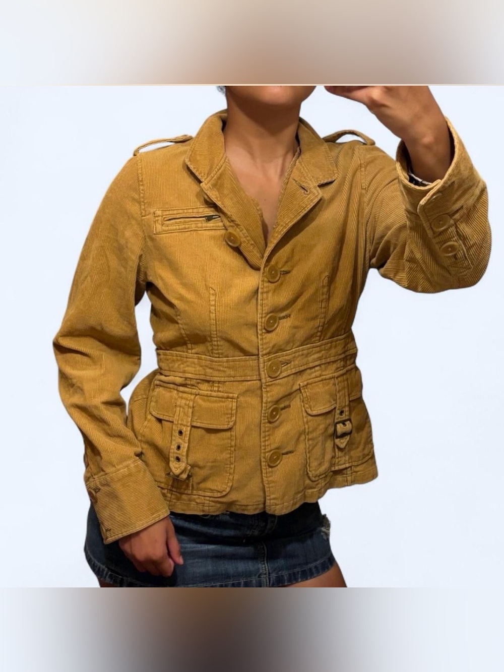 Y2K Grunge Corduroy Military Jacket by Delias!